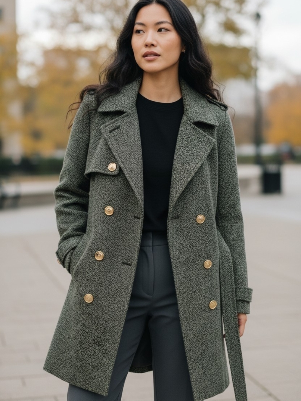 Michael Kors Charcoal Grey Double-Breasted Wool-Blend Trench Coat